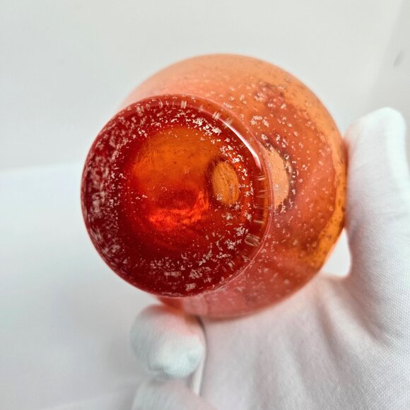 Vintage Orange / Red Glass Pitcher Bud Vase, Clean Handle, Silver Specks, 6" - Picture 9 of 11